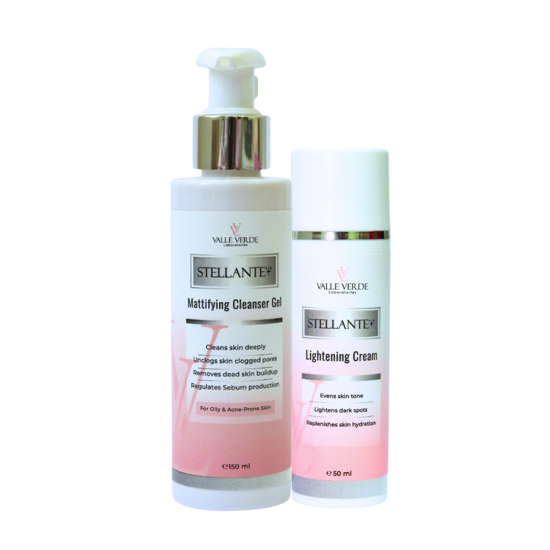 Two bottles of Valle Verde Stellante skincare products on a white background