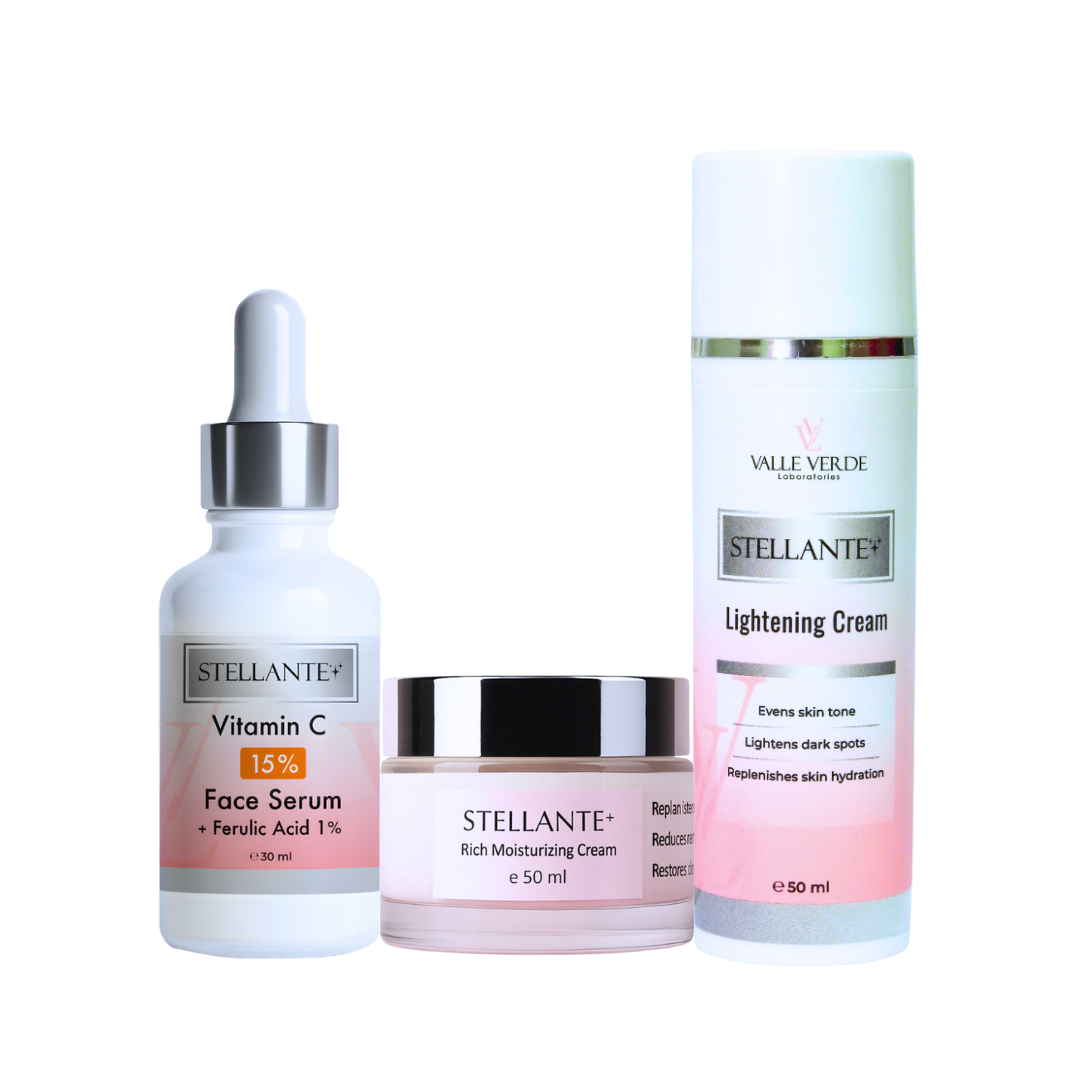 Three skincare products from Stellante on a white background