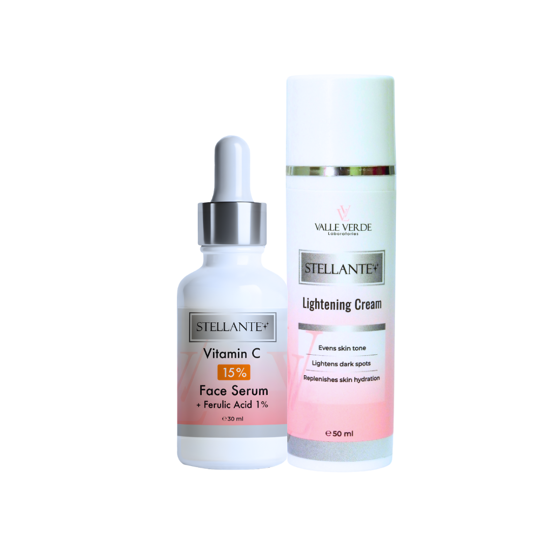 Two skincare products, a face serum and a cream, on a white background.