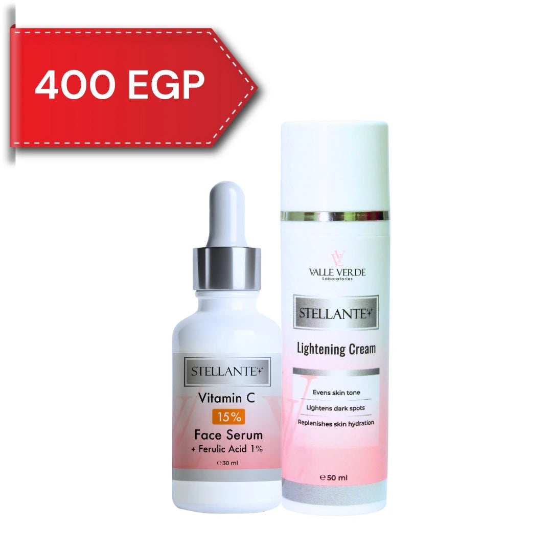 Two skincare products, a face serum and a cream, with a red banner displaying '400 EGP' on a white background.