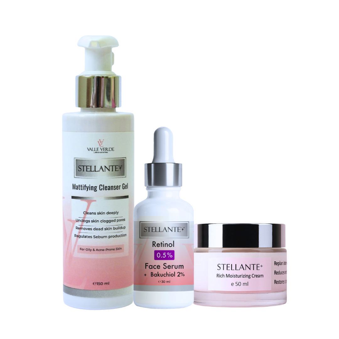 Three skincare products from Stellante on a white background